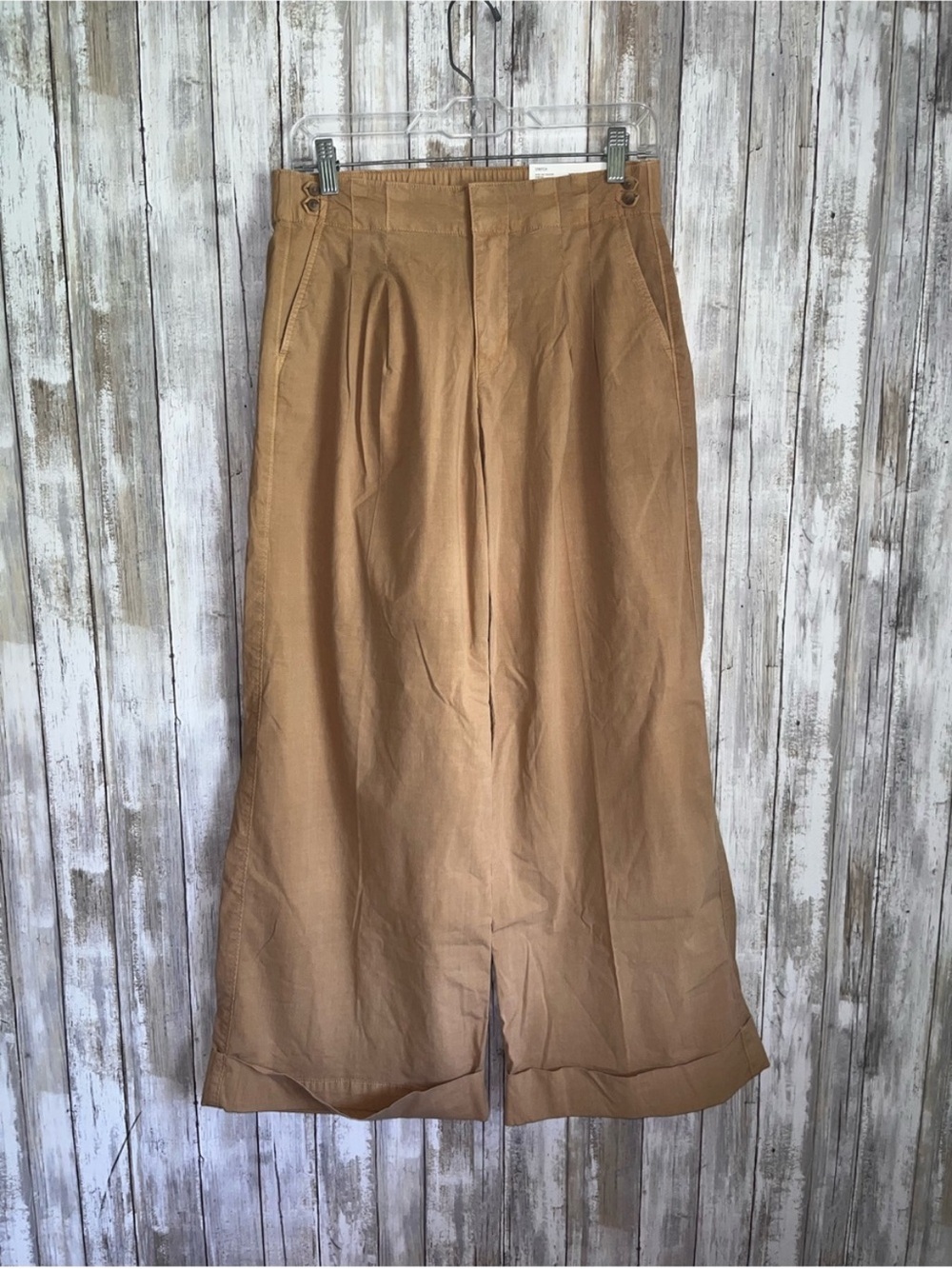 American Eagle Poplin Pull On Wide Leg Pants Camel Lyocell Blend Size 0 NWT - Picture 2 of 6